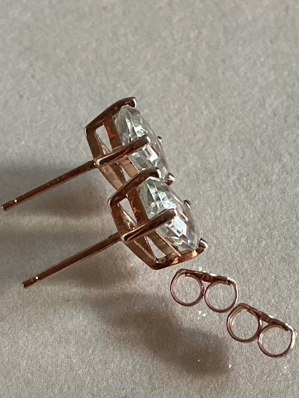Emerald Cut Green Amethyst Stud Earrings - Solid 14k Rose Gold - Made in USA